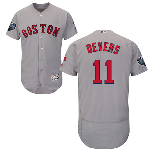 Personalized Red Sox #11 Rafael Devers Grey Flexbase Authentic Collection 2018 World Series Stitched MLB Jersey