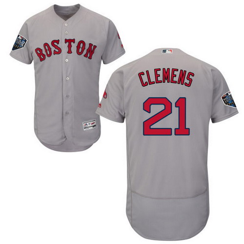 Personalized Red Sox #21 Roger Clemens Grey Flexbase Authentic Collection 2018 World Series Stitched MLB Jersey