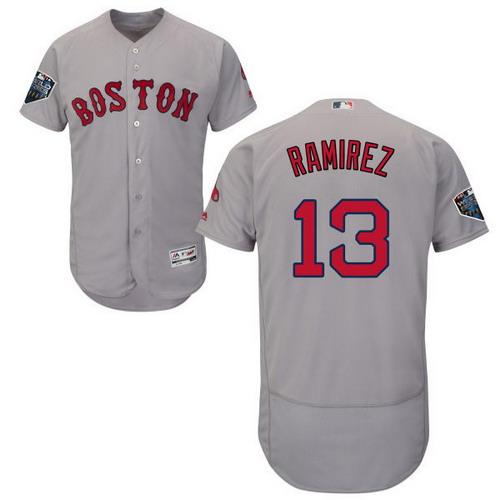 Personalized Red Sox #13 Hanley Ramirez Grey Flexbase Authentic Collection 2018 World Series Stitched MLB Jersey