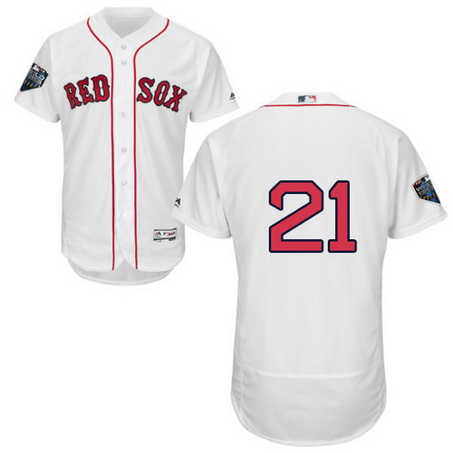 Personalized Red Sox #21 Roger Clemens White Flexbase Authentic Collection 2018 World Series Stitched MLB Jersey