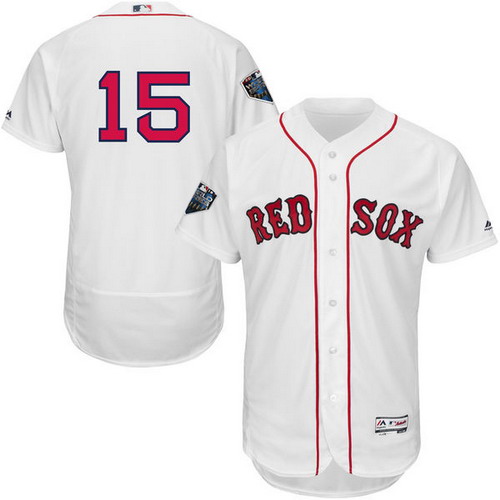 Personalized Red Sox #15 Dustin Pedroia White Flexbase Authentic Collection 2018 World Series Stitched MLB Jersey