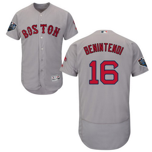 Personalized Red Sox #16 Andrew Benintendi Grey Flexbase Authentic Collection 2018 World Series Stitched MLB Jersey