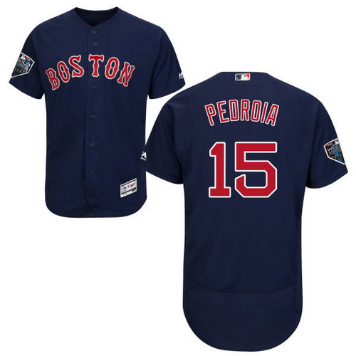 Personalized Red Sox #15 Dustin Pedroia Navy Blue Flexbase Authentic Collection 2018 World Series Stitched MLB Jersey