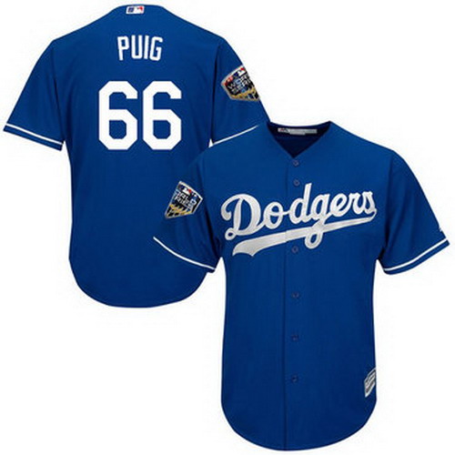 Personalized Dodgers #66 Yasiel Puig Blue New Cool Base 2018 World Series Stitched MLB Jersey