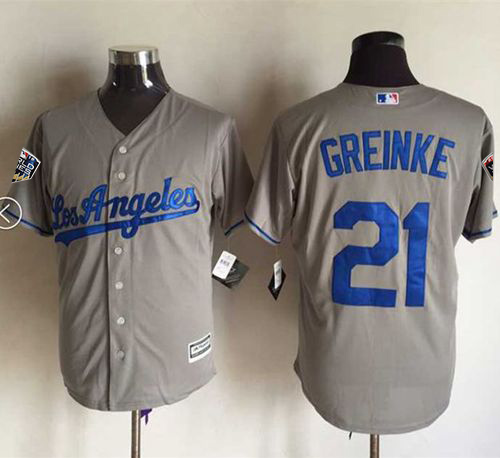 Personalized Dodgers #21 Zack Greinke Grey New Cool Base 2018 World Series Stitched MLB Jersey