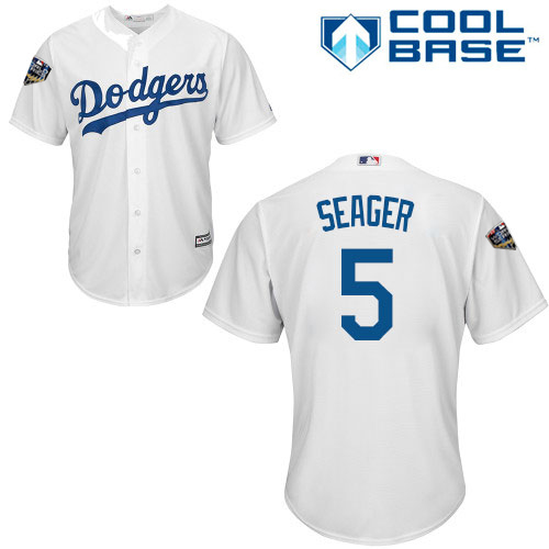 Personalized Dodgers #5 Corey Seager White New Cool Base 2018 World Series Stitched MLB Jersey