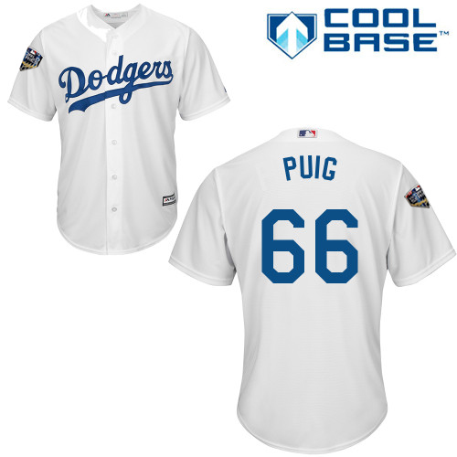 Personalized Dodgers #66 Yasiel Puig White New Cool Base 2018 World Series Stitched MLB Jersey