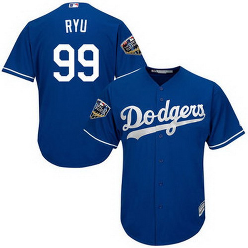 Personalized Dodgers #99 Hyun-Jin Ryu Blue New Cool Base 2018 World Series Stitched MLB Jersey