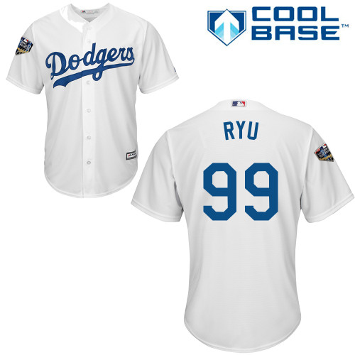 Personalized Dodgers #99 Hyun-Jin Ryu White New Cool Base 2018 World Series Stitched MLB Jersey