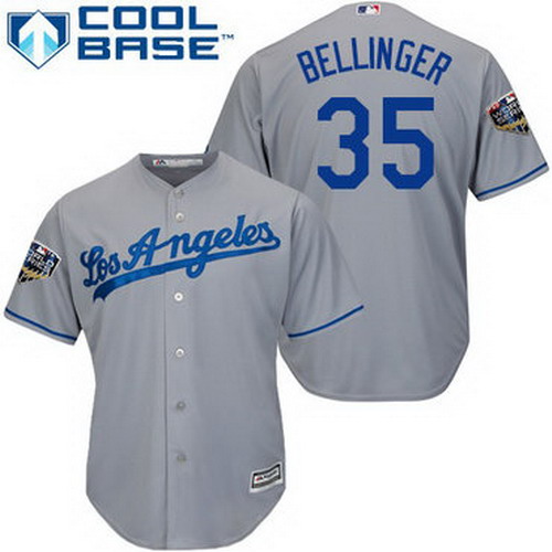 Personalized Dodgers #35 Cody Bellinger Grey New Cool Base 2018 World Series Stitched MLB Jersey
