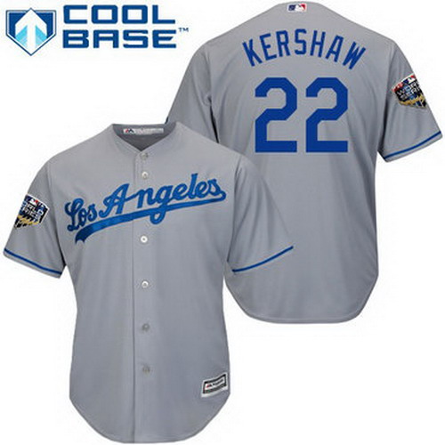 Personalized Dodgers #22 Clayton Kershaw Grey New Cool Base 2018 World Series Stitched MLB Jersey