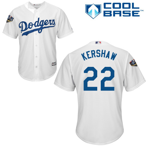 Personalized Dodgers #22 Clayton Kershaw White New Cool Base 2018 World Series Stitched MLB Jersey
