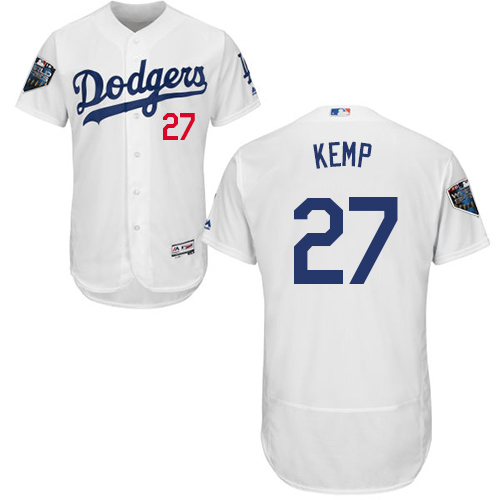 Personalized Dodgers #27 Matt Kemp White Flexbase Authentic Collection 2018 World Series Stitched MLB Jersey