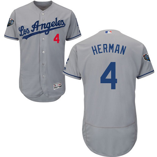 Personalized Dodgers #4 Babe Herman Grey Flexbase Authentic Collection 2018 World Series Stitched MLB Jersey