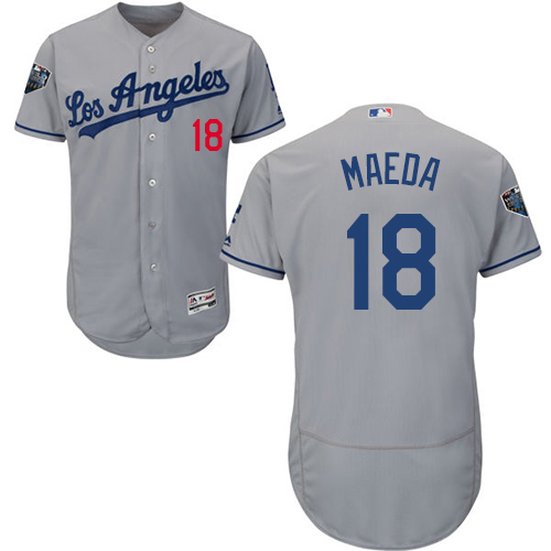 Personalized Dodgers #18 Kenta Maeda Grey Flexbase Authentic Collection 2018 World Series Stitched MLB Jersey