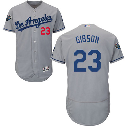 Personalized Dodgers #23 Kirk Gibson Grey Flexbase Authentic Collection 2018 World Series Stitched MLB Jersey