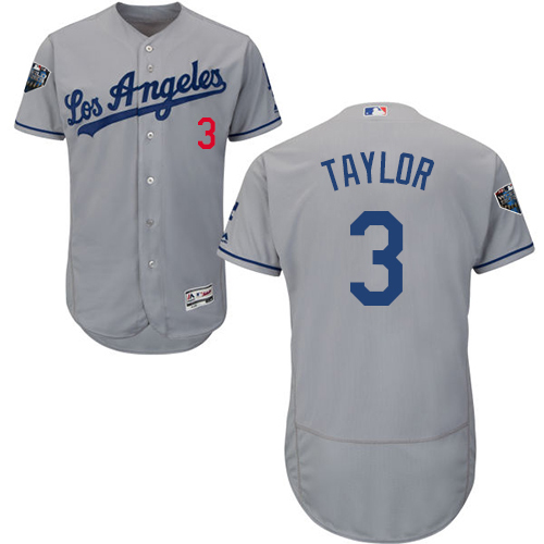 Personalized Dodgers #3 Chris Taylor Grey Flexbase Authentic Collection 2018 World Series Stitched MLB Jersey