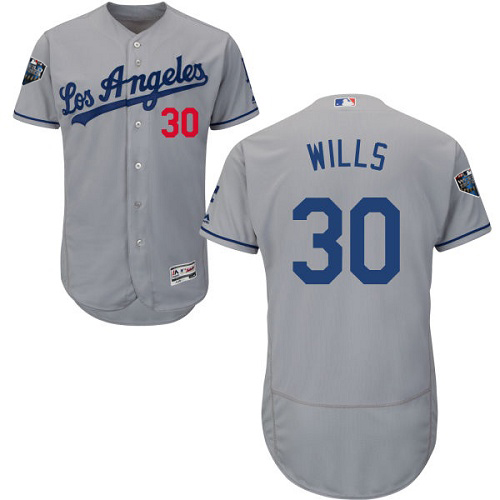 Personalized Dodgers #30 Maury Wills Grey Flexbase Authentic Collection 2018 World Series Stitched MLB Jersey
