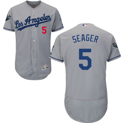Personalized Dodgers #5 Corey Seager Grey Flexbase Authentic Collection 2018 World Series Stitched MLB Jersey