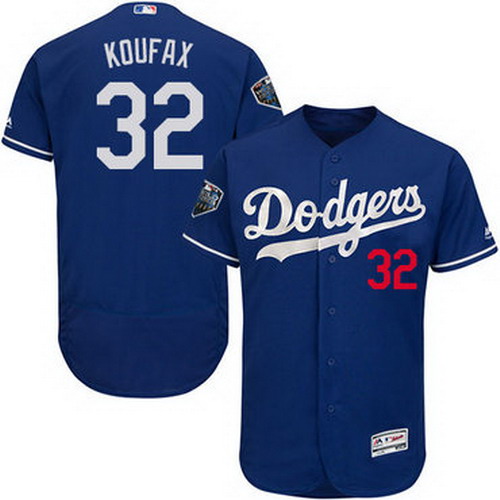 Personalized Dodgers #32 Sandy Koufax Blue Flexbase Authentic Collection 2018 World Series Stitched MLB Jersey