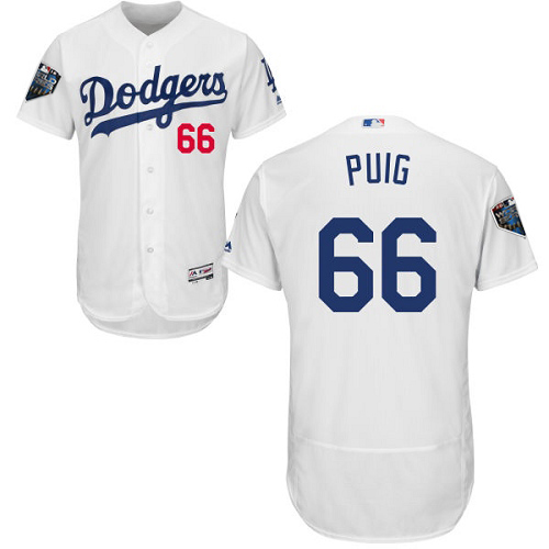 Personalized Dodgers #66 Yasiel Puig White Flexbase Authentic Collection 2018 World Series Stitched MLB Jersey