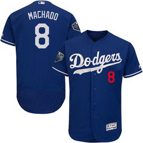 Personalized Dodgers #8 Manny Machado Blue Flexbase Authentic Collection 2018 World Series Stitched MLB Jersey