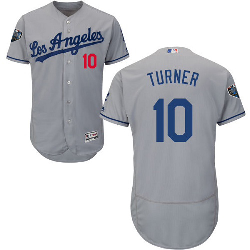 Personalized Dodgers #10 Justin Turner Grey Flexbase Authentic Collection 2018 World Series Stitched MLB Jersey