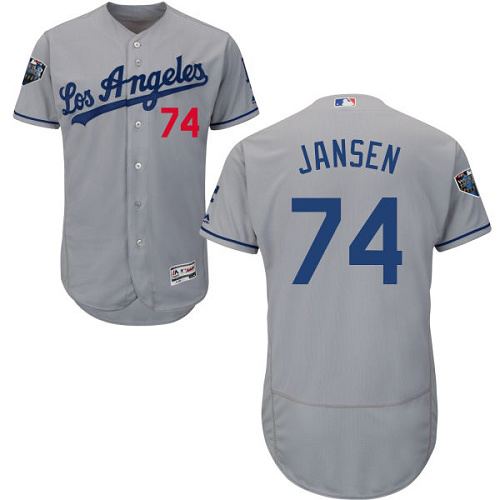 Personalized Dodgers #74 Kenley Jansen Grey Flexbase Authentic Collection 2018 World Series Stitched MLB Jersey
