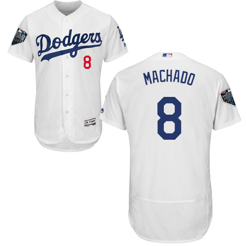 Personalized Dodgers #8 Manny Machado White Flexbase Authentic Collection 2018 World Series Stitched MLB Jersey