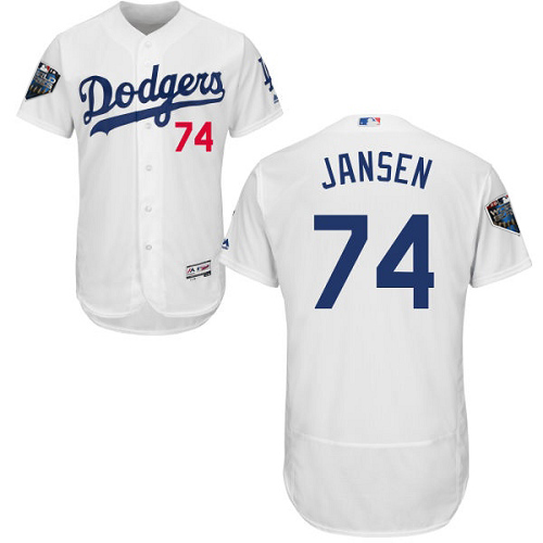 Personalized Dodgers #74 Kenley Jansen White Flexbase Authentic Collection 2018 World Series Stitched MLB Jersey