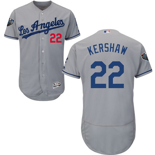 Personalized Dodgers #22 Clayton Kershaw Grey Flexbase Authentic Collection 2018 World Series Stitched MLB Jersey