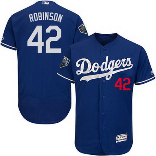 Personalized Dodgers #42 Jackie Robinson Blue Flexbase Authentic Collection 2018 World Series Stitched MLB Jersey