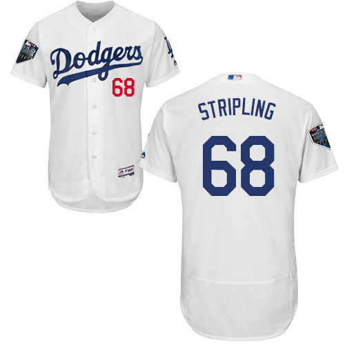 Personalized Dodgers #68 Ross Stripling White Flexbase Authentic Collection 2018 World Series Stitched MLB Jersey