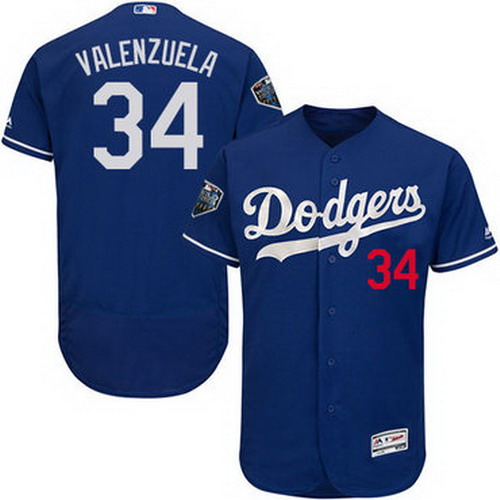 Personalized Dodgers #34 Fernando Valenzuela Blue Flexbase Authentic Collection 2018 World Series Stitched MLB Jersey