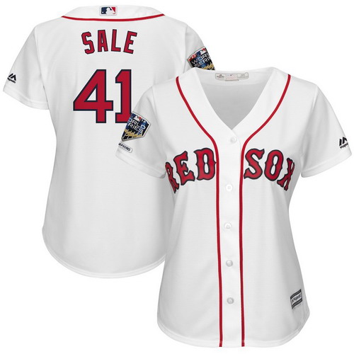 Personalized Red Sox 41 Chris Sale White Women 2018 World Series Champions Home Cool Base Player Jersey