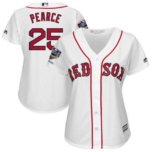 Personalized Red Sox 25 Steve Pearce White Women 2018 World Series Champions Home Cool Base Player Jersey