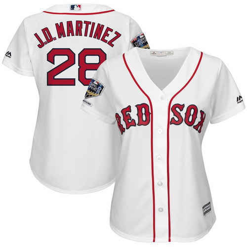 Personalized Red Sox 28 J.D. Martinez White Women 2018 World Series Champions Home Cool Base Player Jersey