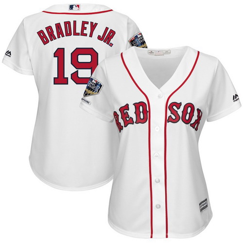 Personalized Red Sox 19 Jackie Bradley Jr. White Women 2018 World Series Champions Home Cool Base Player Jersey