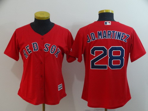 Personalized Red Sox 28 J.D. Martinez Red Women Cool Base Jersey