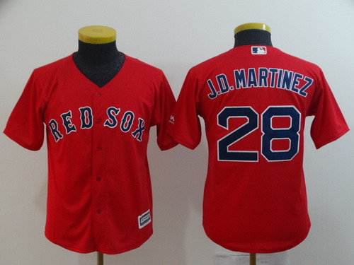 Personalized Red Sox 28 J.D. Martinez Red Youth Cool Base Jersey