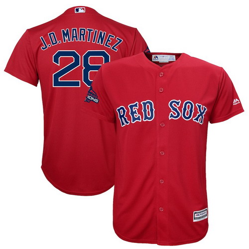 Personalized Red Sox 28 J.D. Martinez Scarlet Youth 2018 World Series Champions Team Logo Player Jersey
