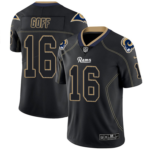Personalized Rams #16 Jared Goff Lights Out Black Men’s Stitched NFL Limited Rush Jersey