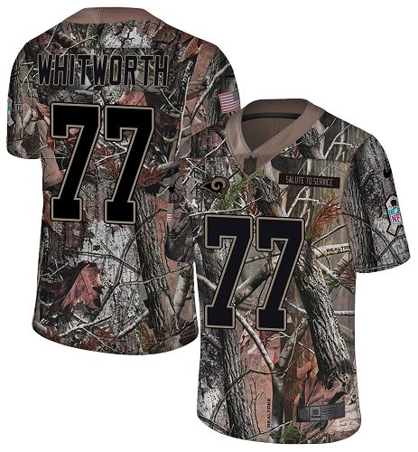 Personalized Rams #77 Andrew Whitworth Camo Men’s Stitched NFL Limited Rush Realtree Jersey