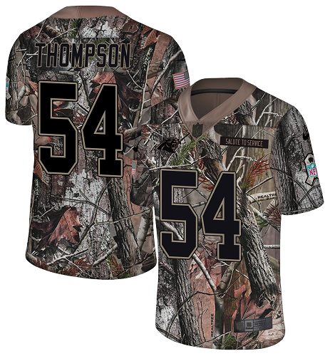 Personalized Panthers #54 Shaq Thompson Camo Men’s Stitched NFL Limited Rush Realtree Jersey