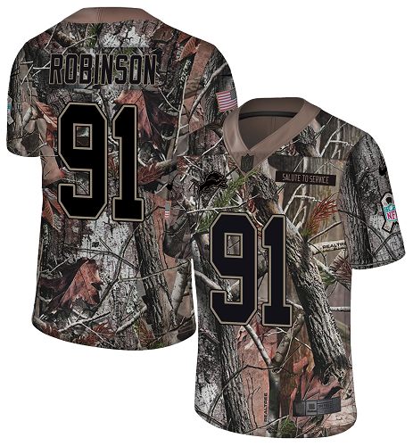 Personalized Lions #91 A’Shawn Robinson Camo Men’s Stitched NFL Limited Rush Realtree Jersey