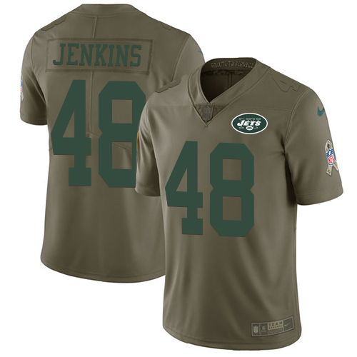 Personalized Jets #48 Jordan Jenkins Olive Men’s Stitched NFL Limited 2017 Salute To Service Jersey