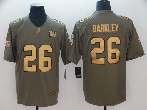 Personalized Giants 26 Saquon Barkley Olive Gold Salute To Service Limited Jersey