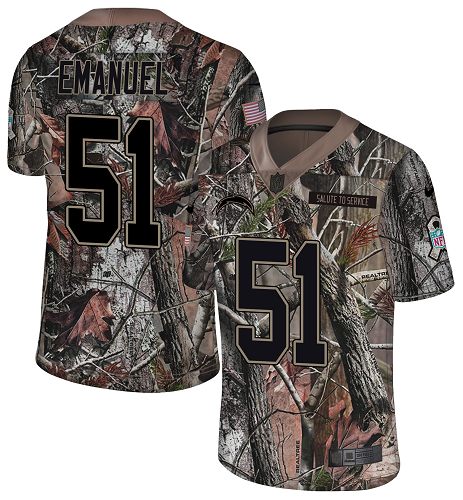 Personalized Chargers #51 Kyle Emanuel Camo Men’s Stitched NFL Limited Rush Realtree Jersey