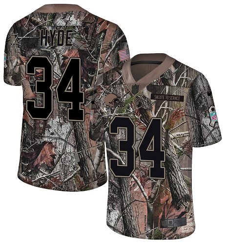 Personalized Browns #34 Carlos Hyde Camo Men’s Stitched NFL Limited Rush Realtree Jersey