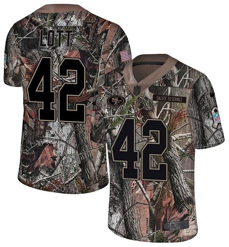 Personalized 49ers #42 Ronnie Lott Camo Men’s Stitched NFL Limited Rush Realtree Jersey